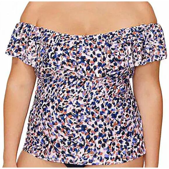 Island Escape Floral Tankini Swim Top Ruffle Off Shoulder Underwire Pink 20W - Picture 1 of 5